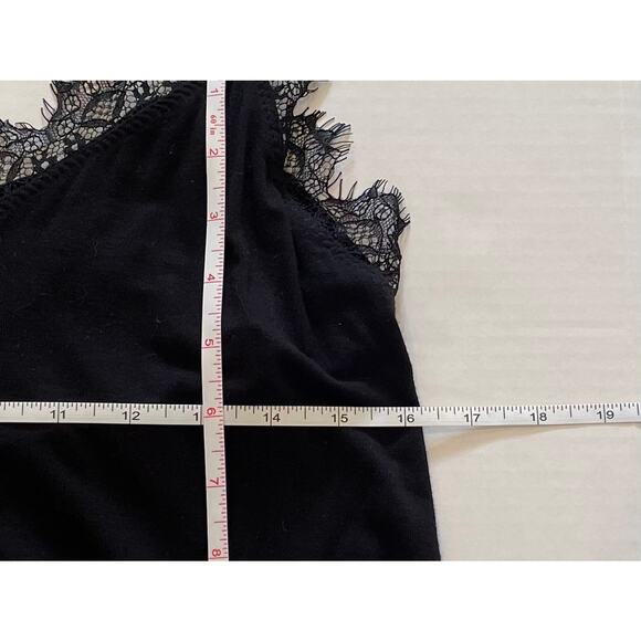 PJ Salvage Black Stretch Frayed Edge Lace Camisole Spaghetti Straps, Size M - Picture 9 of 10